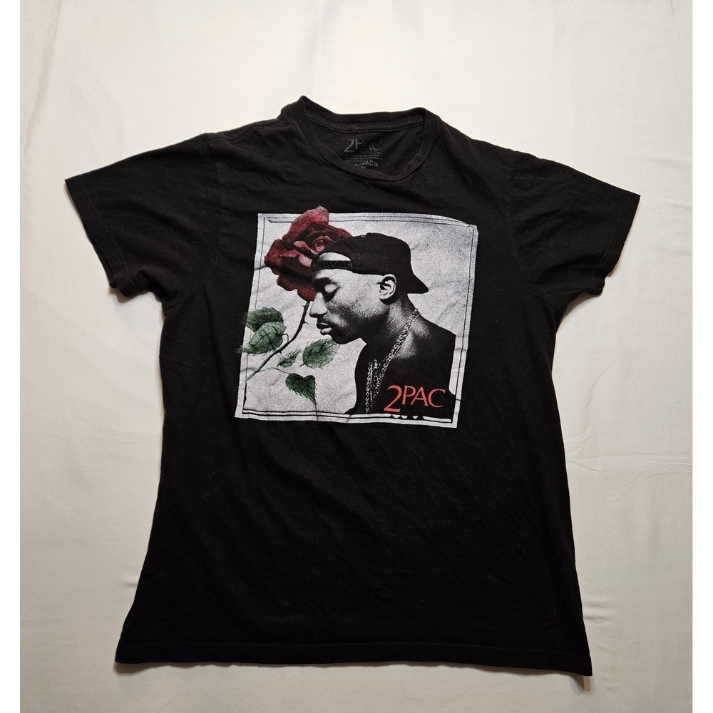 Bravado 2 Pac Tupac Shakur Rose Graphic T-Shirt Men Size S Black Cotton 2020